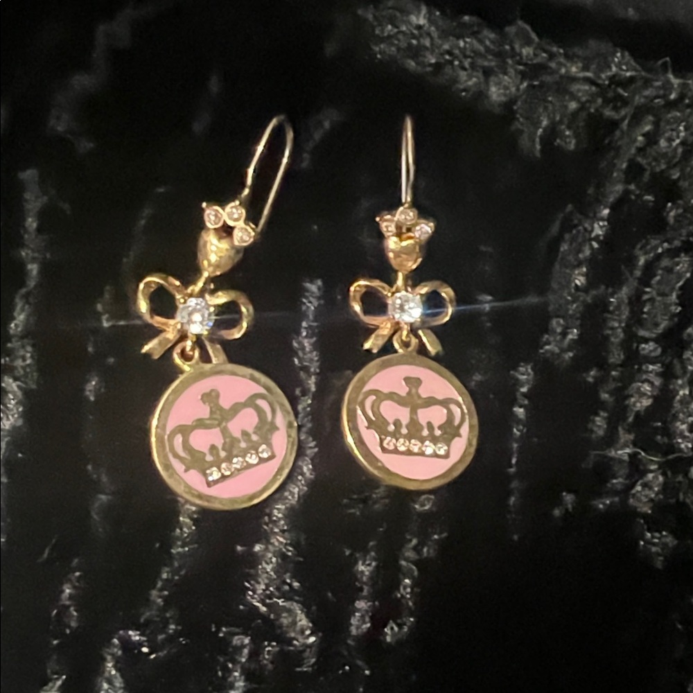 Juicy Couture Gold and Pink Crown Earrings
